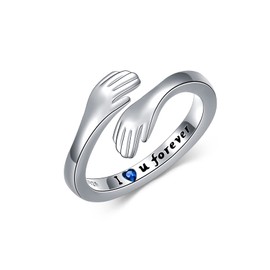 POTOPYY Hug Ring 925 Sterling Silver Faith Cross Ring I Love You Forever Adjustable Open Inspirational Rings for Women