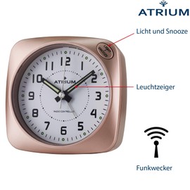 Atrium Funkwecker Analog Quarz ohne Ticken große Zahlen sehr deutlich mit Licht und Snooze rosé A610-17