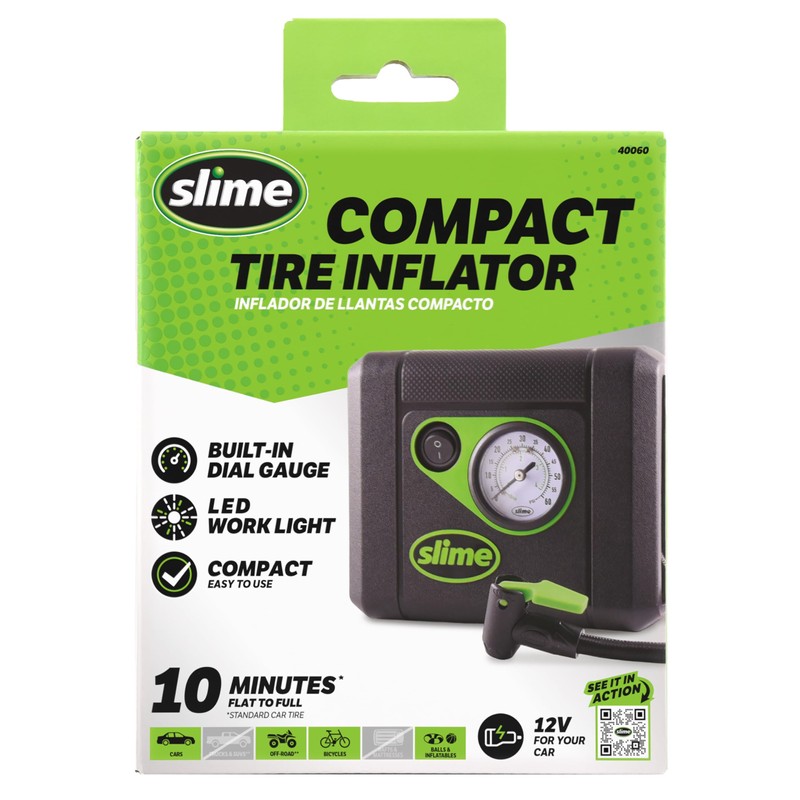 Slime 40060 Tire Inflator, Compact, Portable Car Air Compressor, Analog,