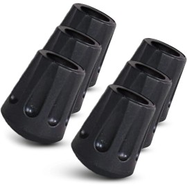 TrailBuddy Walking Stick Tips - Pack of 6 Replacement Rubber Cane Black