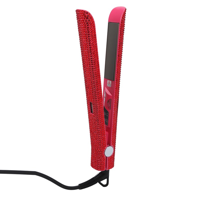 Professional Red Hair Straightener Titanium Curler Straightening Curling Rhinestone Flat