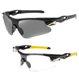 CYMYGS 2 Pcs Cycling Glasses Mens, Polarized Sports Sunglasses UV400 - Windproof Cycling Glasses for Men & Women, Fishing Bicycle Running Golf, Anti-Glare, Shatterproof