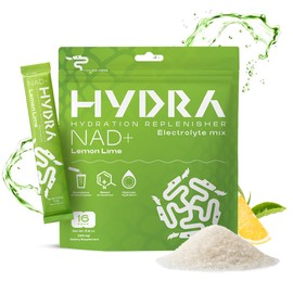 Hydra Powders NAD+ Nutrients Electrolyte Powder Packets, Anti Aging Daily Hydration Packets, Low Sodium Electrolytes Powder, Electrolyte Drink Mix Low Sugar - 16 Electrolyte Packets Lemon Lime