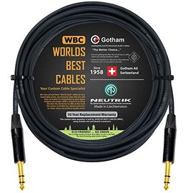 25 Foot - Gotham GAC-4/1 (Black) - Star Quad - 2xShielded (100% Coverage) Balanced Patch Cable w/Neutrik NP3X-B ¼ Inch (6.35mm) TRS Plugs - Custom Made by WORLDS BEST CABLES