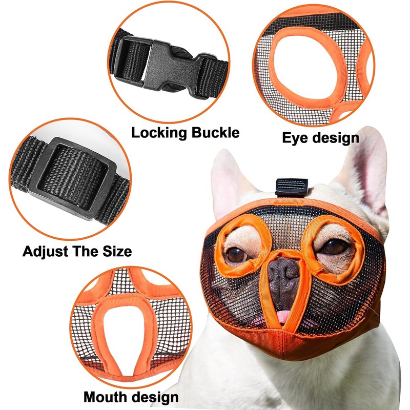 Bozal corto hocico para perro, malla transpirable ajustable para morder,