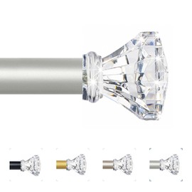 TVWOO Acrylic Crystal Silver Curtain Rod 18-45",Clear Bling Diamond Finials
