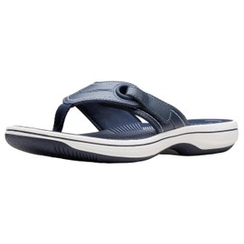 Clarks Women's Breeze Reyna Flip Flop, Navy Synthetic, 10