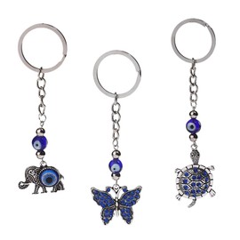 JGFinds Nazars Evil Eye Key Chain Set 3 Pack Turtle, Butterfly and Elephant with Bead for Protection on Keychain - Good Luck Pocket Charm for Women, Spiritual Animal