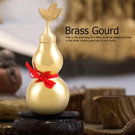 Traditional Chinese Feng Shui Brass Gourd with Leaf Smooth Open Cover DecorationDecoration, Chinese Brass Gourd Lucky Brass Gourd Home Decor Accents
