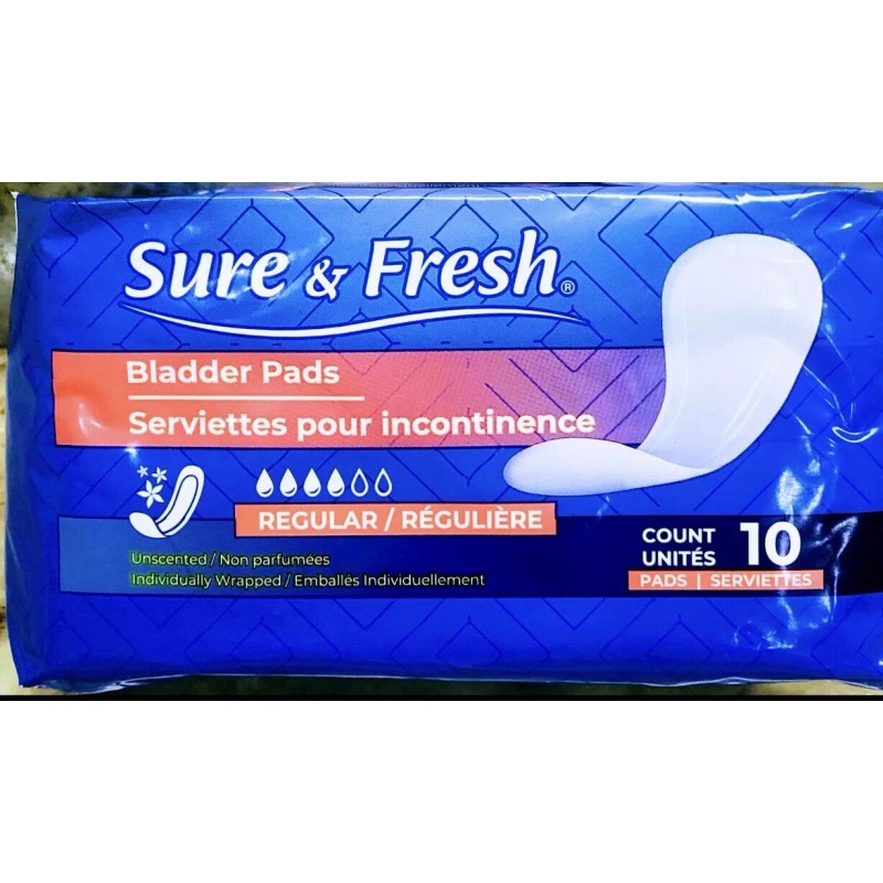 Sure & Fresh (10) Unsented Regular Bladder Pads. For Incontinence.