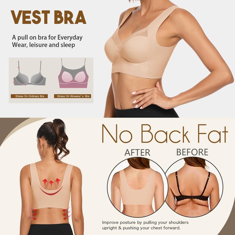 WOWENY Womens Seamless Wirefree Bras Comfortable Wireless Bras No Underwire