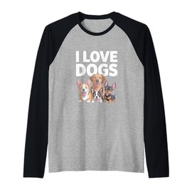 I Love Dogs Cute Puppy Pals Design Raglan Baseball Tee