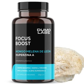 Dumo Focus Boost | Nootrópico Natural con Melena de León, Bacopa, Luteína, L-Tirosina, Pimienta Negra, Huperzina A, Fosfatidilserina | Apoyo a la Memoria, Concentración y Claridad | 60 Cápsulas Veganas sin Gluten | Formula Premium para 1 mes de Consumo.