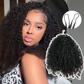 Crochet Human Hair Kinky Curly Pre-Separated Invisble Micro Loop Hair Extensions Seamless and Knotless Feather Crochet Human Hair For Twist Boho Braiding 18inch 120g