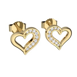 Heart Earrings Gold Stud Women's Stud Earrings with Zirconia Silver 925 Gold-Plated Free Premium Case Engraving "Ich liebe Dich" Gifts for Girlfriend Women Jewellery Not Stainless Steel, Crystal,