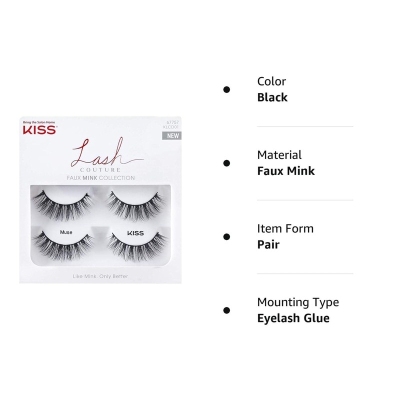 KISS Faux Mink, False Eyelashes, 'Muse', 14mm, Includes 2 Pairs