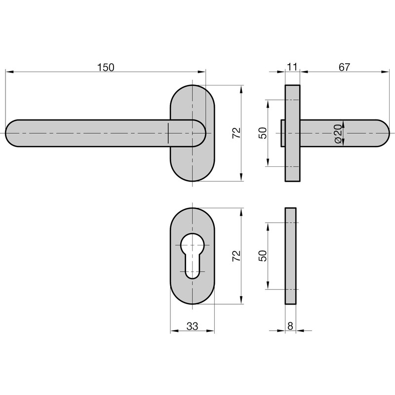 BASI Rosette Fitting, Handle and Rosette for the Inside, Oval