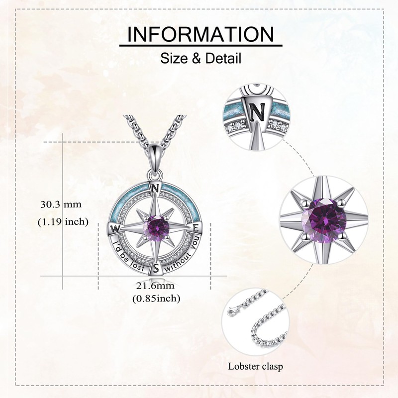 HKPATOP Compass Necklace 925 Sterling Silver Birthstone Necklace Turquoise Compass