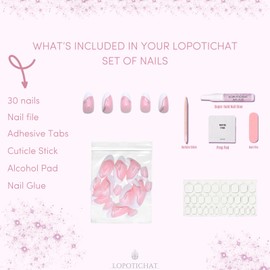 Lopotichat Ultra-Resistant Gel Press-On Nails Set - 30 Nails in 15 Sizes for Perfect & Natural Fit - Reusable Manicure for DIY Salon-Quality Nails at Home (Blush Bijou)