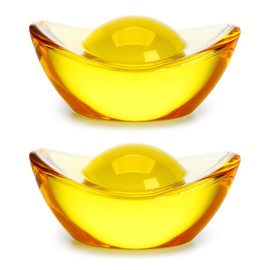 2PCS Handmade Chinese Yellow Crystal Yuan Bao Figurine Collectibles Feng Shui Golden Ingot Statues Ornament for Wealth Luck,3inch