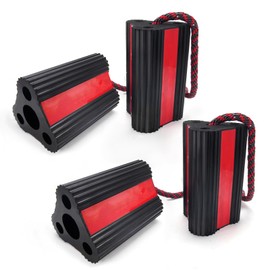 KARTONMOTOR Wheel Chocks(2pair/4pack with Rope) for RV Trailer Camper Travel Cars Trucks Aircraft Boat,Rubber Wheel Chocks Tire Stopper with Reflective Strips,Utility Trailer Accessories