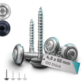 Vooxa Pack of 100 Stainless Steel A2 Spenkrader Screws 4.5 x 55 mm with 15 mm EPDM Sealing Washer, TX20 Rounded Head, Fixed Bench Screws for Wood/Metal/Plastic
