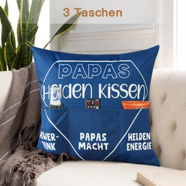 JOTOM Decorative Cushion Cover with 3 Pockets to Fill Yourself 45 x 45 cm Cushion Cover Great Gift (Dads Hero Cushion)
