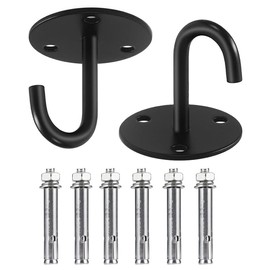 Stainless Steel Heavy Duty Ceiling Hooks with M6 Sleeve Anchors, Wall Mount Pad Eye Plate Top Hook Hanging Hardware for Yoga Hammock Swing Boat Sandbag Plant Basket (2pcs Large J Single Hook)