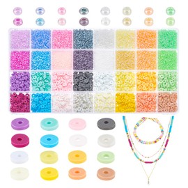 PH PandaHall 11360~12480pcs Craft Beads Kit 2mm Glass Seed Beads 16 Colors Mini Pony Beads 6mm Polymer Clay Beads 16 Colors Heishi Beads Small Craft Beads for Bracelet Necklace Jewelry Making