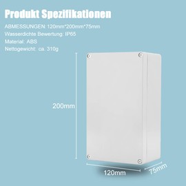 Akozon Junction Box, Outdoor Junction Box Enclosure Water-Proof IP65 ABS Electrical Project Box Enclosure Instrument Case(200 * 120 * 75mm)