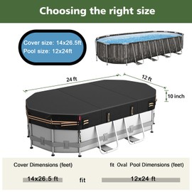 QH.HOME 12x24 Ft Oval Pool Cover for Bestway/Intex/Coleman Frame Oval Pool, [Excellent Windproof ] with Adjustable Buckle Straps & Drawstring Hem. [Durable, Tear Resistant]