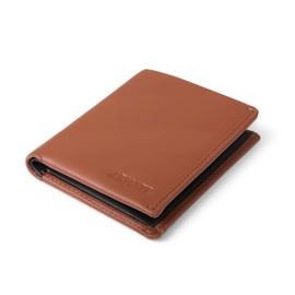 Men's Genuine Leather Note Sleeve Wallet RFID Blocking Slim Bifold Holds 4-11 Cards Coin Pouch Flat Notes Bills Pull-tab for Less Used Cards (Cognac)