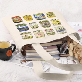 Pairxily Pickle Jar Canvas Tote Bag Funny Aesthetic Vintage Bag For Women Utility Novelty Reusable Shopping Bags Pickles Gift(White)