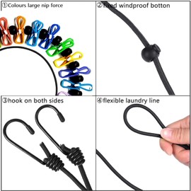 2 Pcs Portable Elastic Clothesline,1.8m/70.87inch Upgraded Retractable Travel Clotheslines with 24 Colorful Clothespins and Windproof Positioning Buckles for Laundry Outdoor Garden Camping Accessories