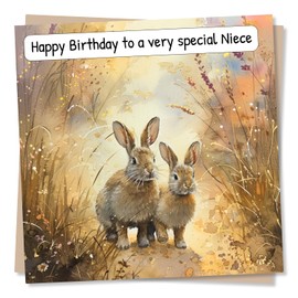 Cute Rabbits Birthday Card For Niece - Happy Birthday To A Very Special Niece - Rabbits In A Field - Niece Birthday Card From Aunty or Uncle