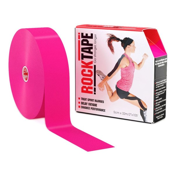 RockTape Original 2-Inch Water-Resistant Kinesiology Tape, 105-Foot Continuous Roll, Hot Pink