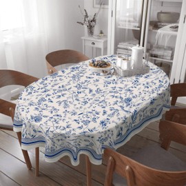 Virtumob Oval Tablecloth -54x72 Inch, Waterproof Tablecover for Oval Tables 54 x 72,Vintage Hand Drawn Floral Birds Design Table Cloth Perfect for Kitchen Dinner Restaurant Outdoor