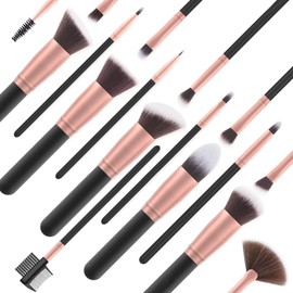 SIUONI Makeup Brushes 17 Pieces Premium Synthetic Foundation Brush Powder Blending Blush Concealer Eye Face Liquid Powder Cream Cosmetics Brushes Kit (Rose Gold