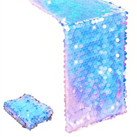 Mermaid Tablecloth for Birthday Party Decorations, Party Table Runner Mermaid Tail Scales Glitter Holographic Sequin Table Cover for Ocean Under The Sea Party Decorations Party Supplies 12 x 85"