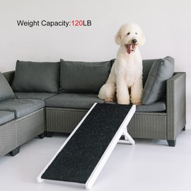 MEWANG 23.2" Tall Adjustable Pet Ramp for All Dog & Cat - Wooden Folding Portable Ramp Perfect for Bed and Car - Non Slip Carpet Surface 4 Levels Height Adjustable Ramp Up to 120 Pounds