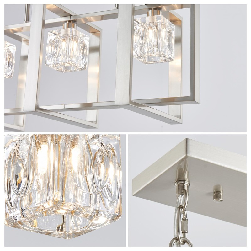 WUZUPS 3-Light Chandelier Glass Cube Shade Pendant Light Modern Lighting