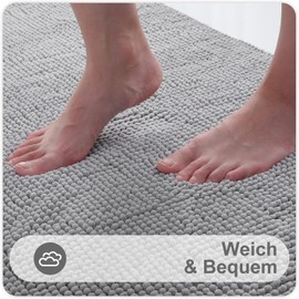 Homaxy Chenille Bathroom Rug, Non-Slip Bath Mat, Washable Bath Mat, Soft Bath Mat, Absorbent Shower Mat for Bathroom - 40 x 120 cm, Light Grey