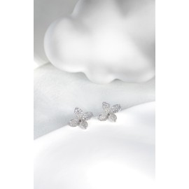 EIoways 925 Sterling Silver Flower Shaped with Cubic Zirconia Jewelry Shing Garden Cute Stud Earrings for Women Gift