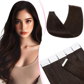 MY-LADY Seamless Invisible Tape Hair Extensions - 20pcs Remy Real Human Hair Straight #2 Dark Brown - 14 Inch 40g