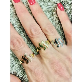 Pops & Coco Adjustable Open Leaf Branch Ring Stainless Steel Gold Plated. Dainty, Cute Jewellery Gold, Rose Gold, SIlver (Gold)
