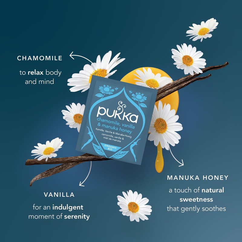 Pukka Calming Chamomile, Vanilla & Manuka Honey Organic Herbal Tea,
