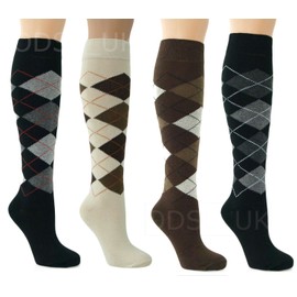6 PAIR MENS LONG HOSE COTTON RICH ARGYLE GOLFING SPORT KNEE HIGH SOCKS UK 6-11