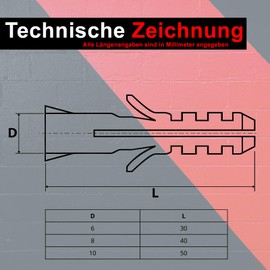 PRIOstahl Expansion dowels nylon dowels all-purpose dowels screw dowels professional dowels 100 x dowels with collar diameter: 6 x 30 mm made of PE quality for mounting in concrete solid brick