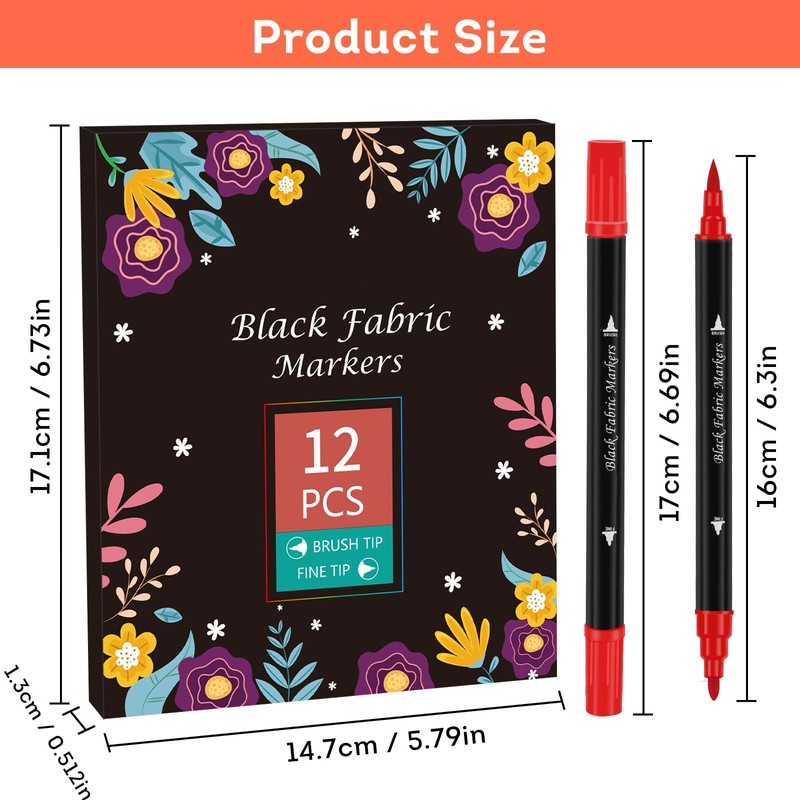 ABEIER 12 Fabric Markers Double Tip Fabric Markers Pens Set