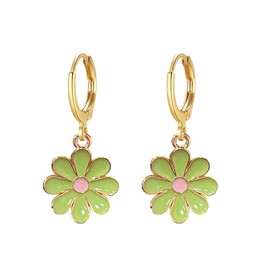 Cute Daisy Flower Dangle Earring Enamel Sunflower Hoop Earrings Daisy Charms Jewelry-Green